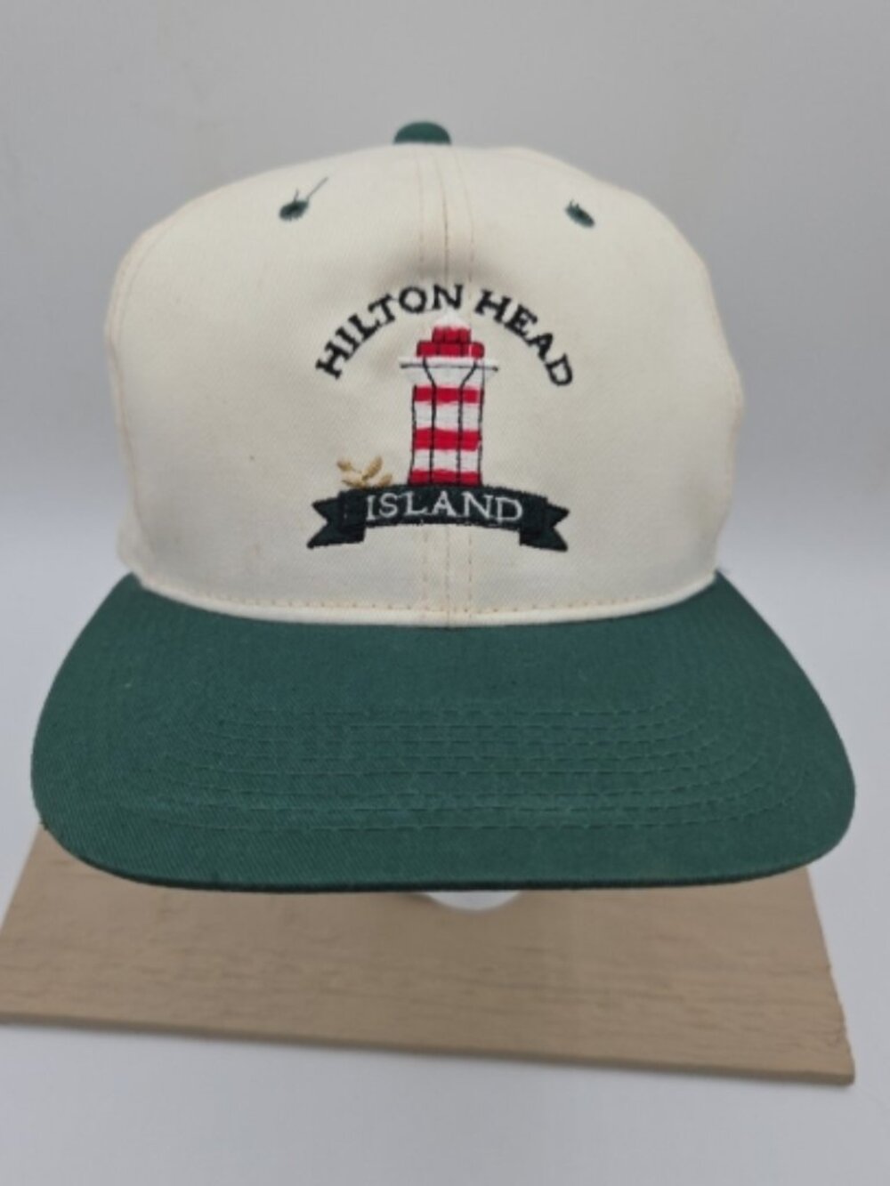 YoungAn Hilton Head Island Lighthouse Snapback Hat White Green Vintage